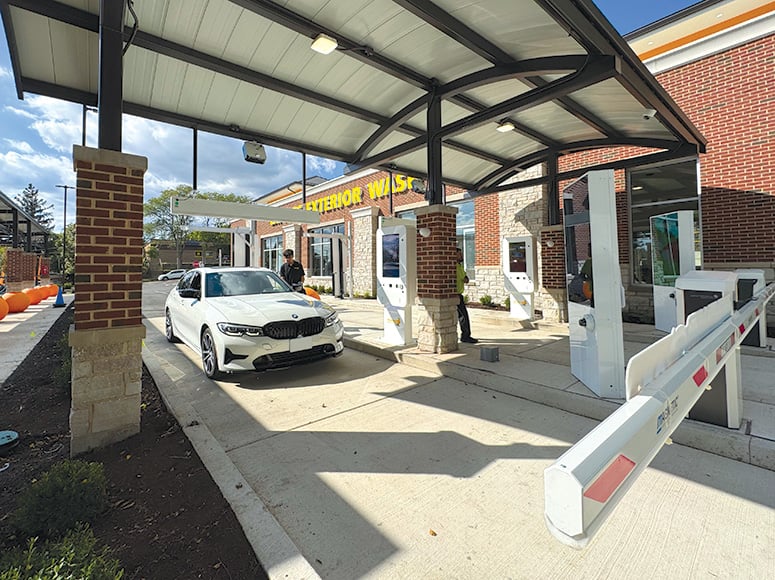 A car approaching the payment kiosk