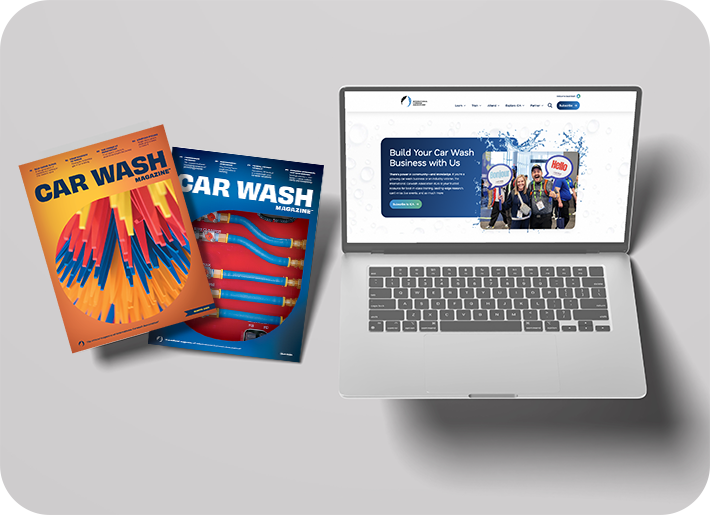 CAR WASH Magazine covers next to a laptop with this website on the screen